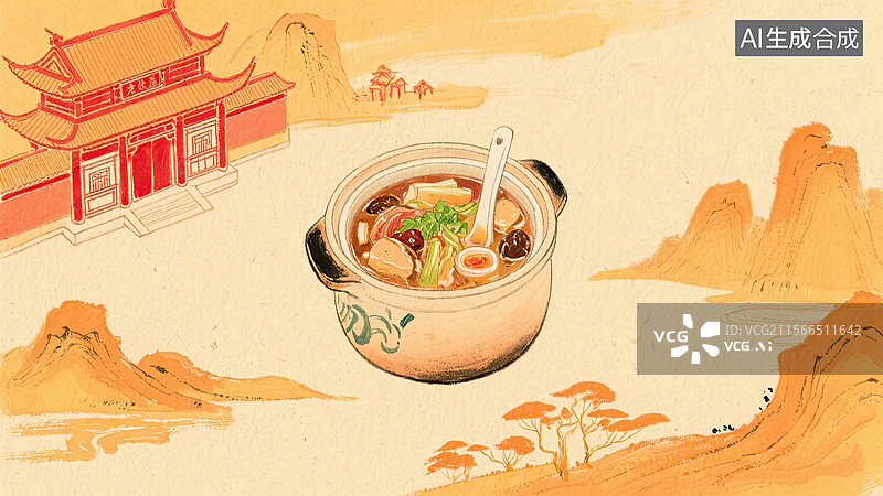 【AI数字艺术】中华美食，老火靓汤，高汤，食品，插画图片素材