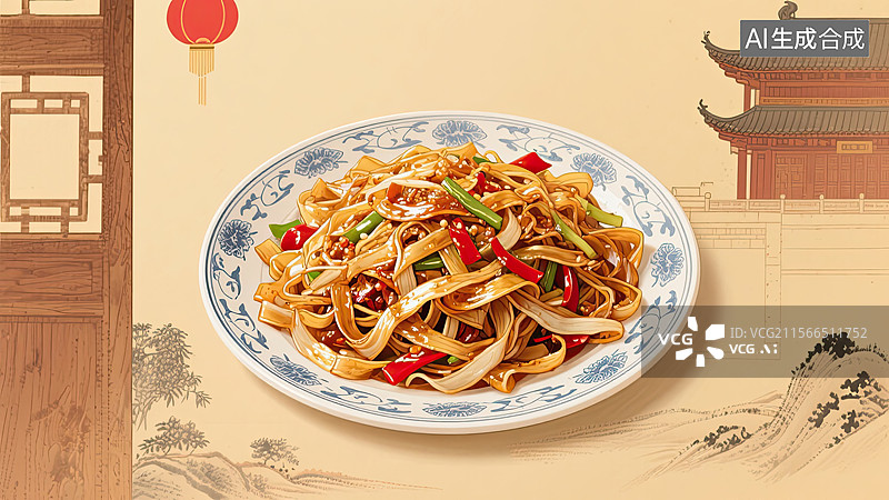 【AI数字艺术】中华美食，粤菜，干炒牛河，食物，插画图片素材