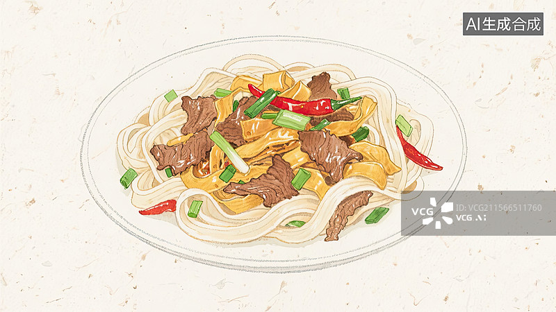 【AI数字艺术】中华美食，粤菜，干炒牛河，食物，插画图片素材