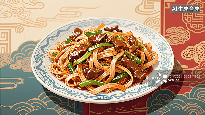 【AI数字艺术】中华美食，粤菜，干炒牛河，食物，插画图片素材