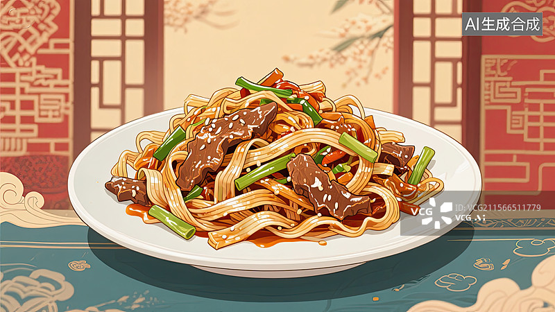 【AI数字艺术】中华美食，粤菜，干炒牛河，食物，插画图片素材