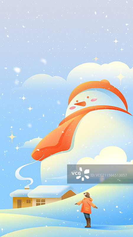 二十四节气冬天大雪节气下雪的木屋雪人一个人旅行插画图片素材