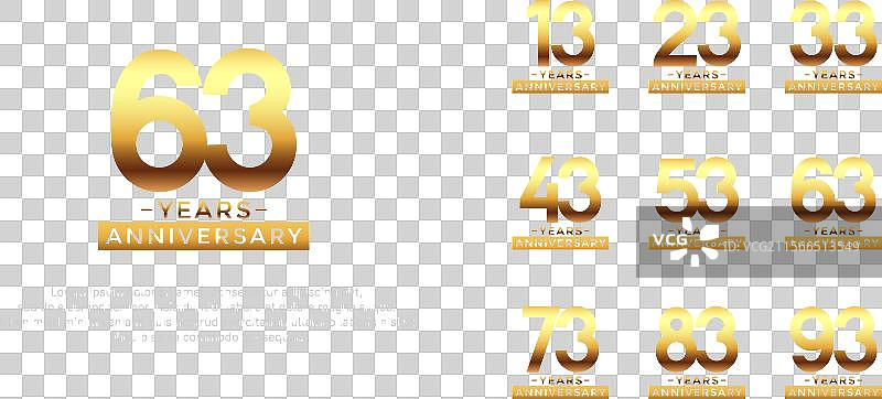 金色周年纪念标志风格的套装图片素材