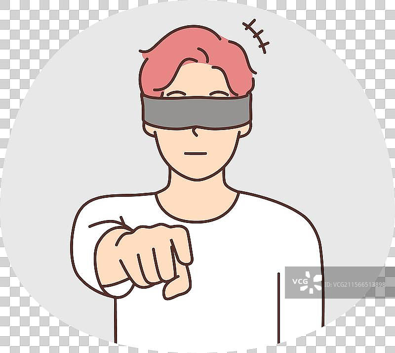蒙着眼睛的男人指向屏幕图片素材