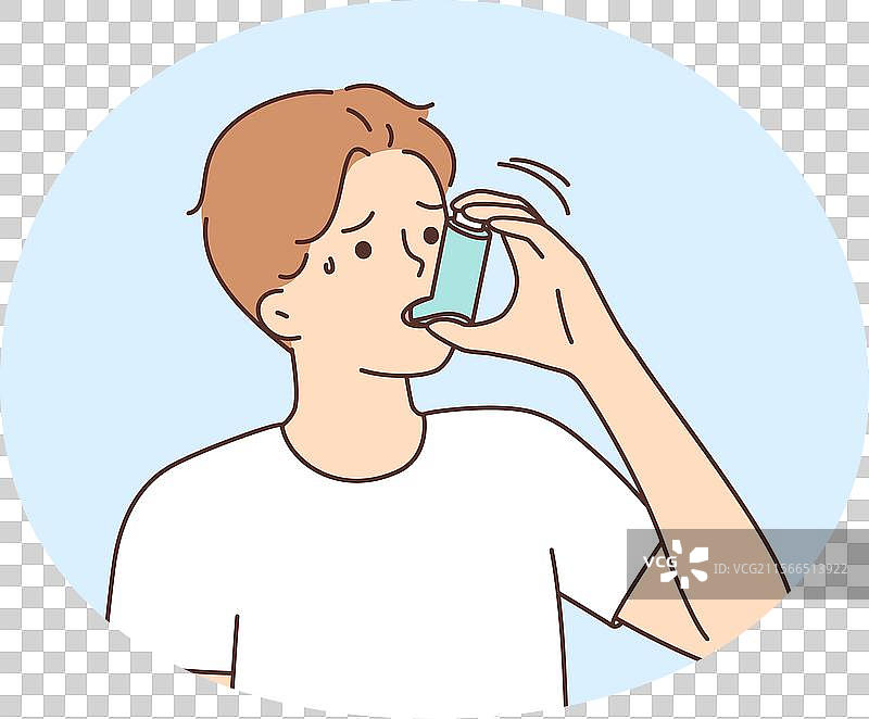 生病的男人因哮喘使用吸入器图片素材