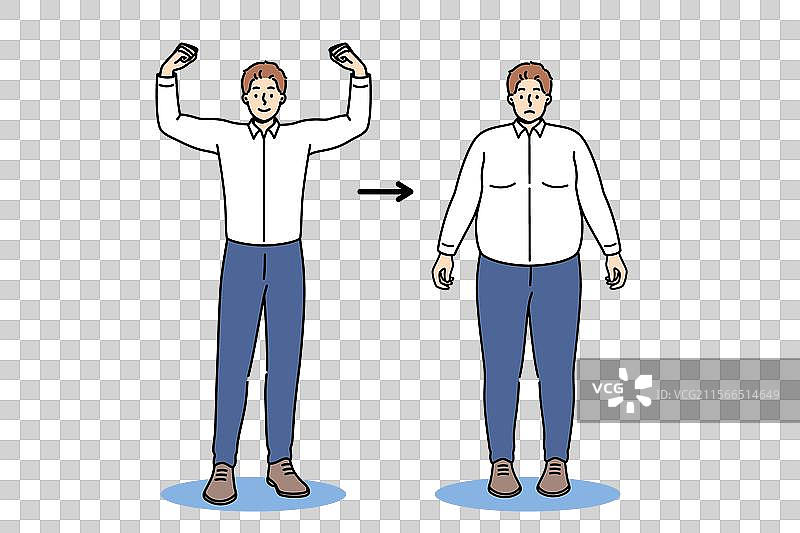 瘦男人为摆脱肥胖而感到自豪图片素材