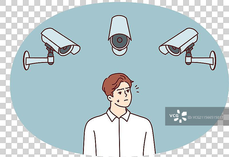 尴尬的男人站在监控摄像头中间图片素材