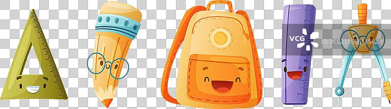 带有笑脸的搞笑学校用品卡通图案图片素材