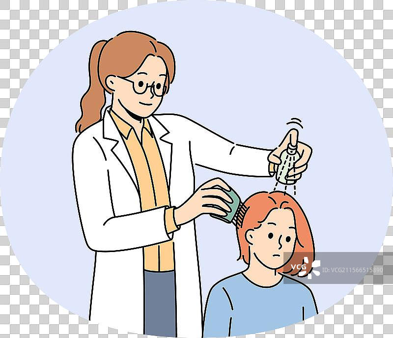 女孩在医生预约时头发里有虱子图片素材