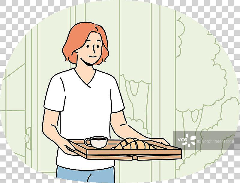 女人想在花园里吃早餐图片素材