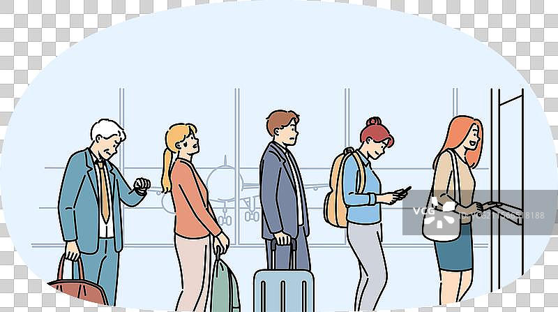 机场排队登机的人群图片素材