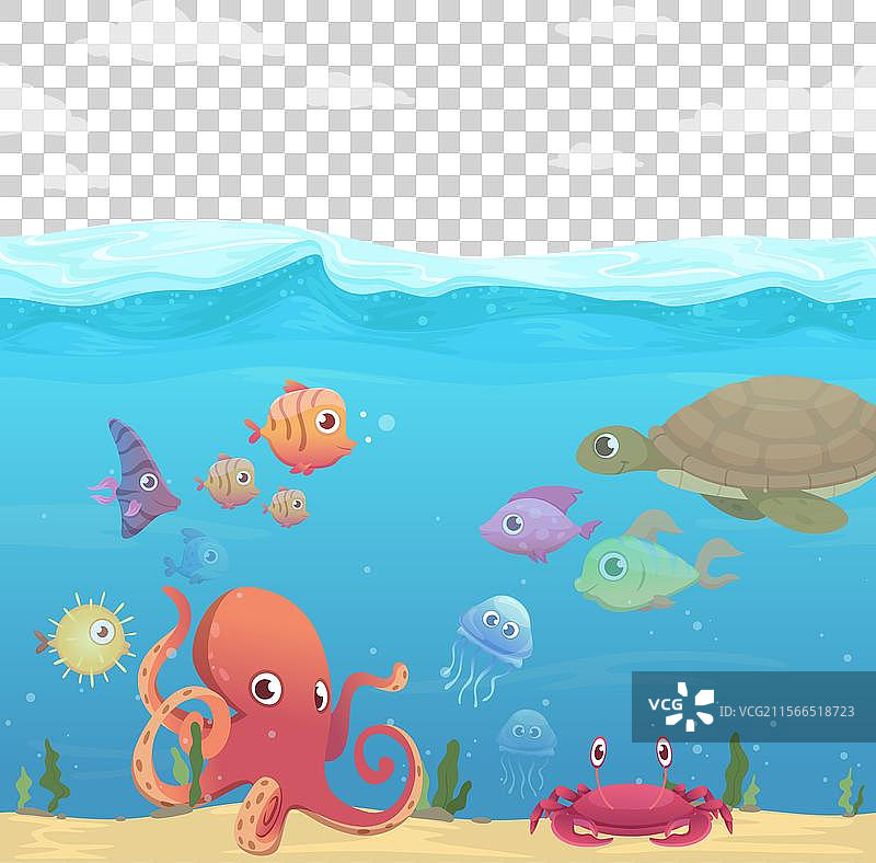 水下生物：异国情调的鱼类、章鱼等图片素材