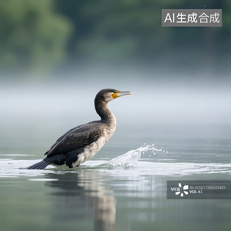【AI数字艺术】水鸟在湖中栖息图片素材