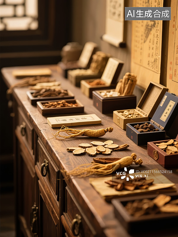 【AI数字艺术】传统中药展示柜图片素材