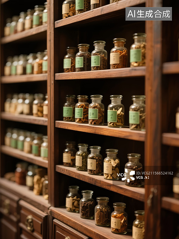 【AI数字艺术】药房里的草药瓶图片素材