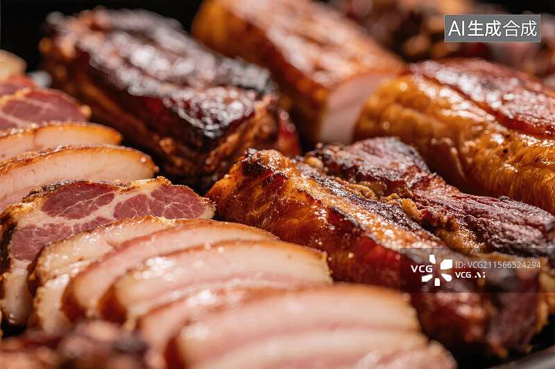 【AI数字艺术】熏肉片特写图片素材
