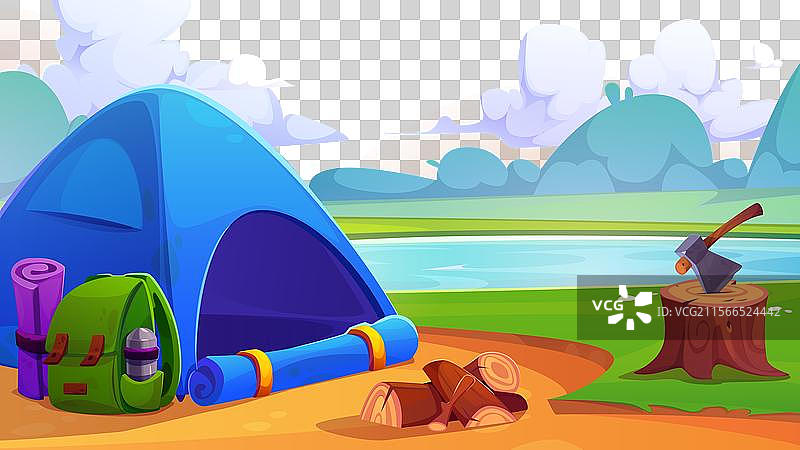 湖边旅游营地与夏季风景相映成趣图片素材