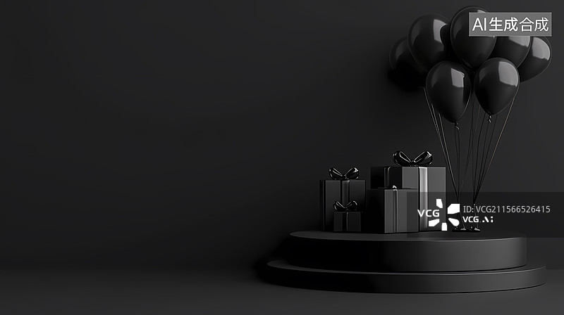 【AI数字艺术】黑色简约礼物展台图片素材