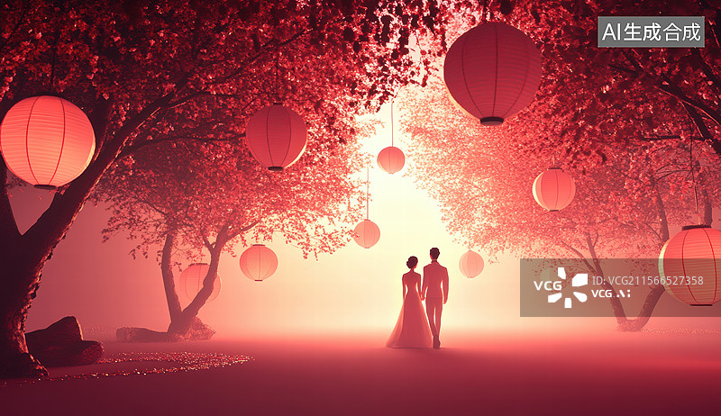 【AI数字艺术】梦幻粉色森林漫步图片素材