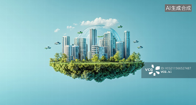 【AI数字艺术】天空中的绿色星球图片素材