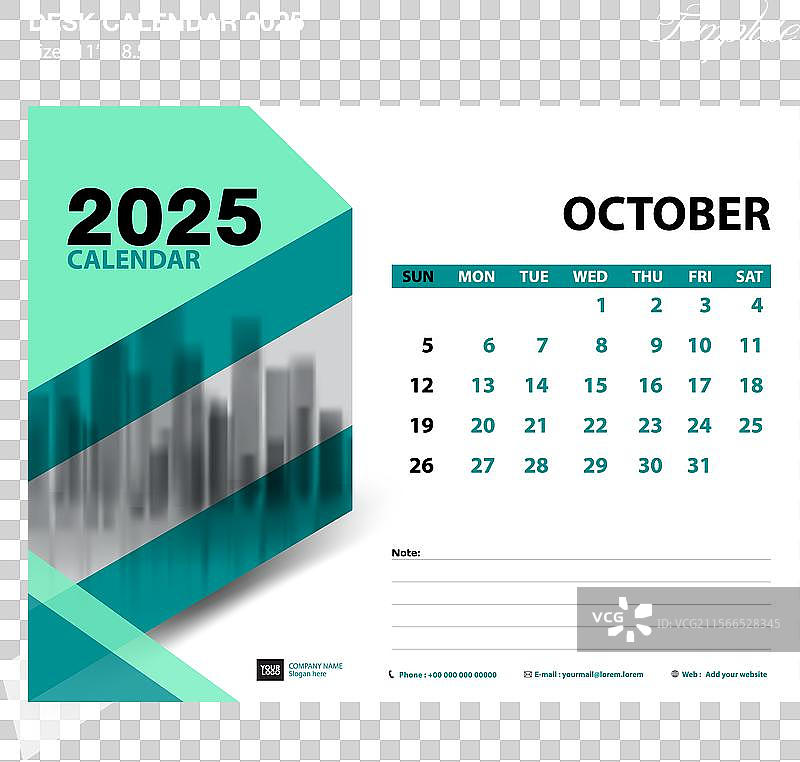 2025年桌面日历模板 - 十月图片素材