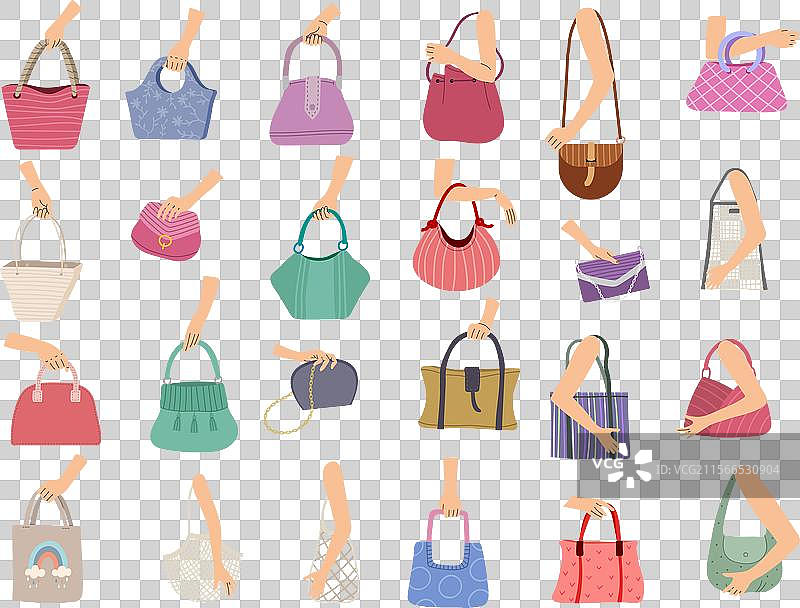 女人手中拿着不同款式的手袋图片素材