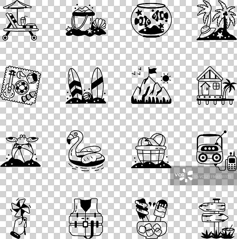 海滩和露营图标集合图片素材