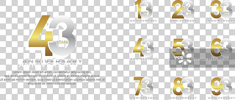 银色和金色的周年纪念标志风格组合图片素材