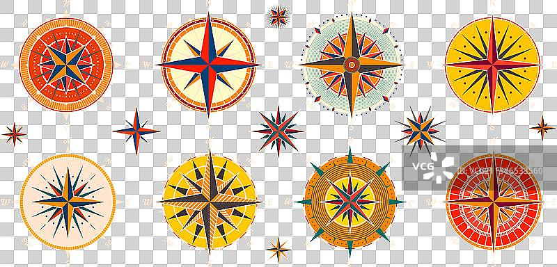 复古海洋风玫瑰航海图，色彩丰富图片素材