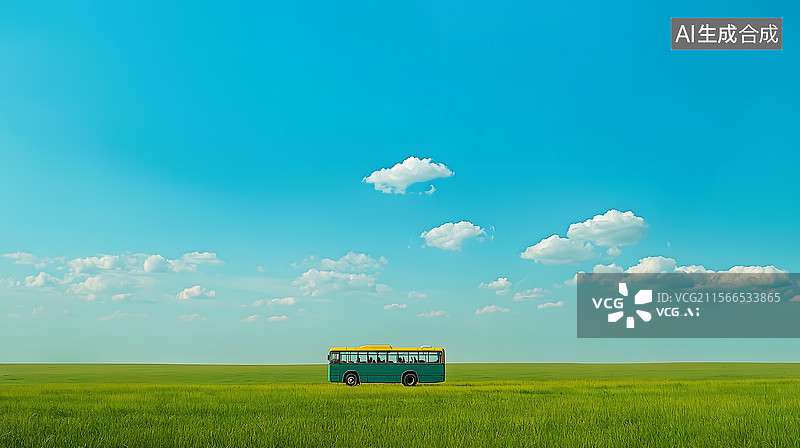 【AI数字艺术】广袤草原上大巴的悠然之旅图片素材