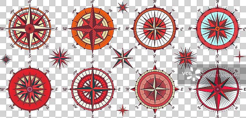 复古海洋风玫瑰航海图，色彩丰富图片素材