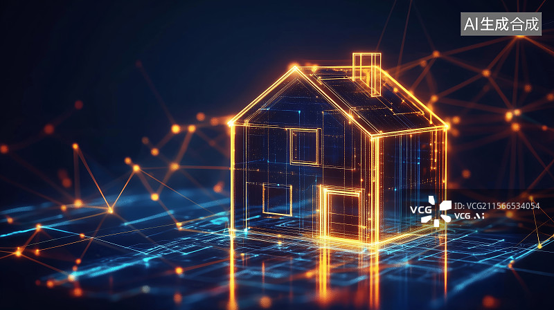 【AI数字艺术】蓝色背景下的模型住宅的特写镜头图片素材