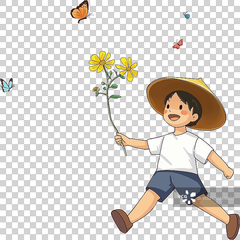 追蝴蝶的孩子图片素材