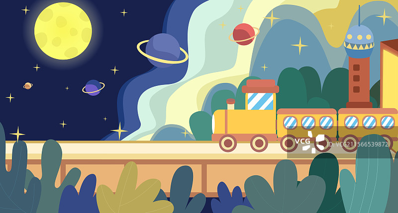 儿童节星空之旅插画图片素材