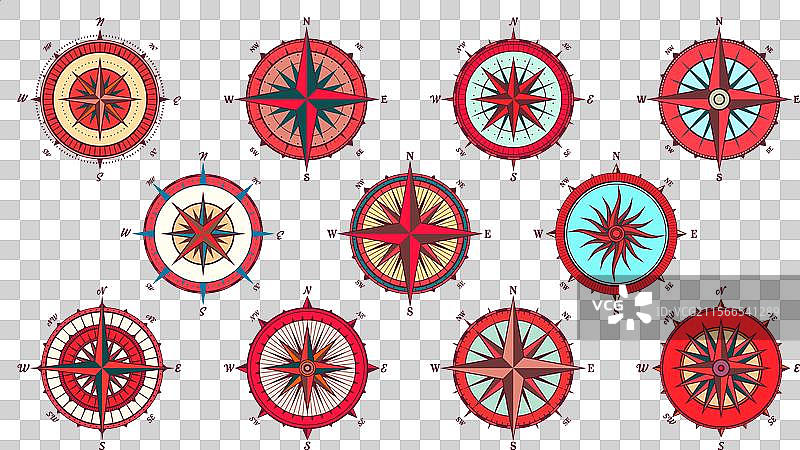 复古海洋风玫瑰航海图，色彩丰富图片素材