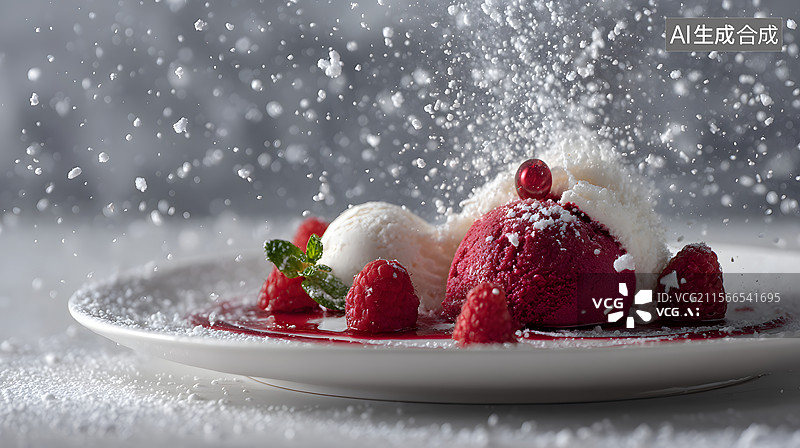 【AI数字艺术】冬日 冰淇淋 草莓图片素材