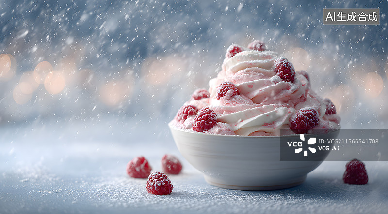 【AI数字艺术】冬日 冰淇淋 草莓图片素材