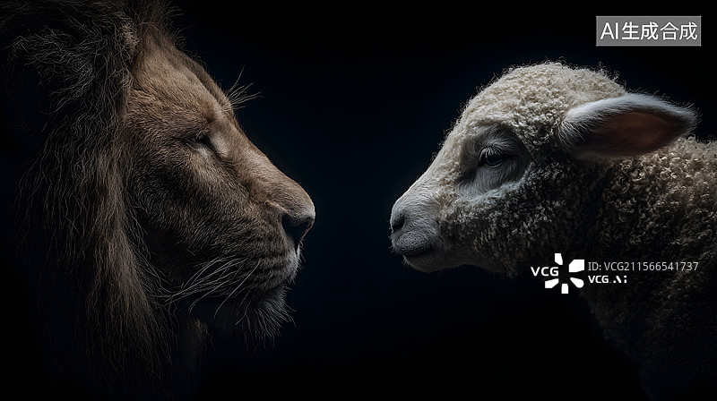 【AI数字艺术】狮子和绵羊，猎人和猎物图片素材