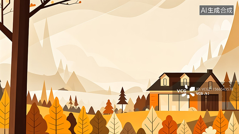 【AI数字艺术】秋天森林中的房子插画图片素材