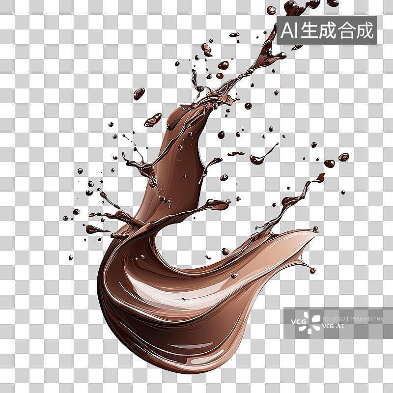 【AI数字艺术】动态飞溅的巧克力液体透明免扣元素图片素材