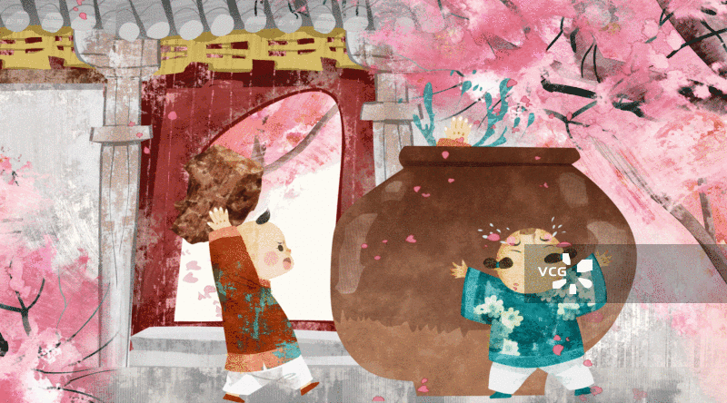 司马光砸缸成语典故插画GIF动图图片素材