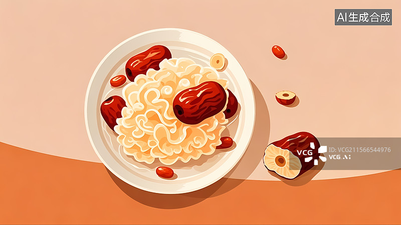 【AI数字艺术】银耳与红枣食物插画图片素材