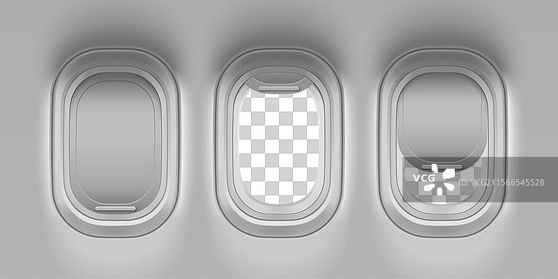 从内部看关闭、打开和微开状态的平面窗户图片素材