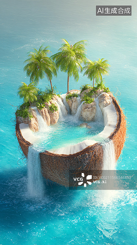 【AI数字艺术】椰壳里的热带天堂图片素材