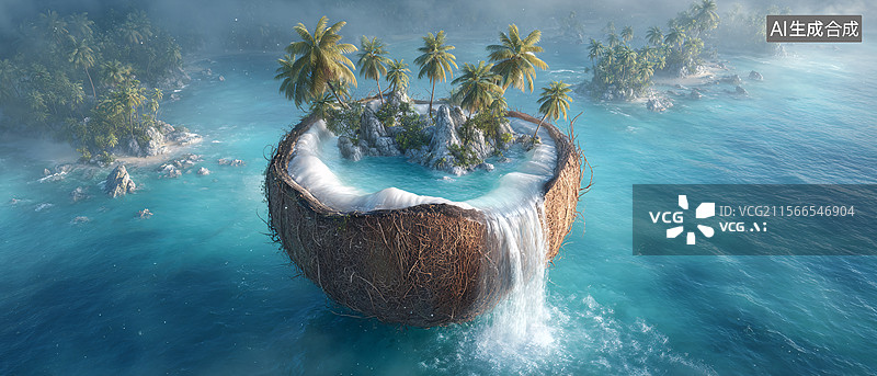 【AI数字艺术】椰壳里的热带天堂图片素材