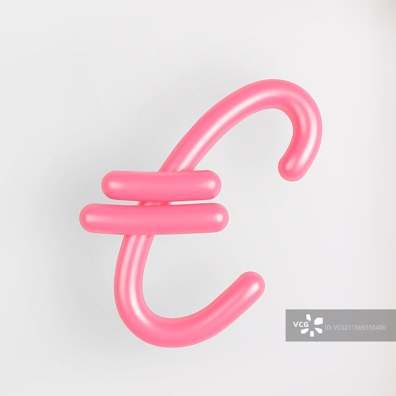 可爱的浅色背景上的3D粉色欧元符号字母。图片素材