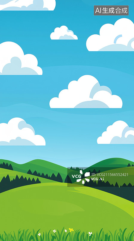 【AI数字艺术】青山绿野与蓝天白云图片素材