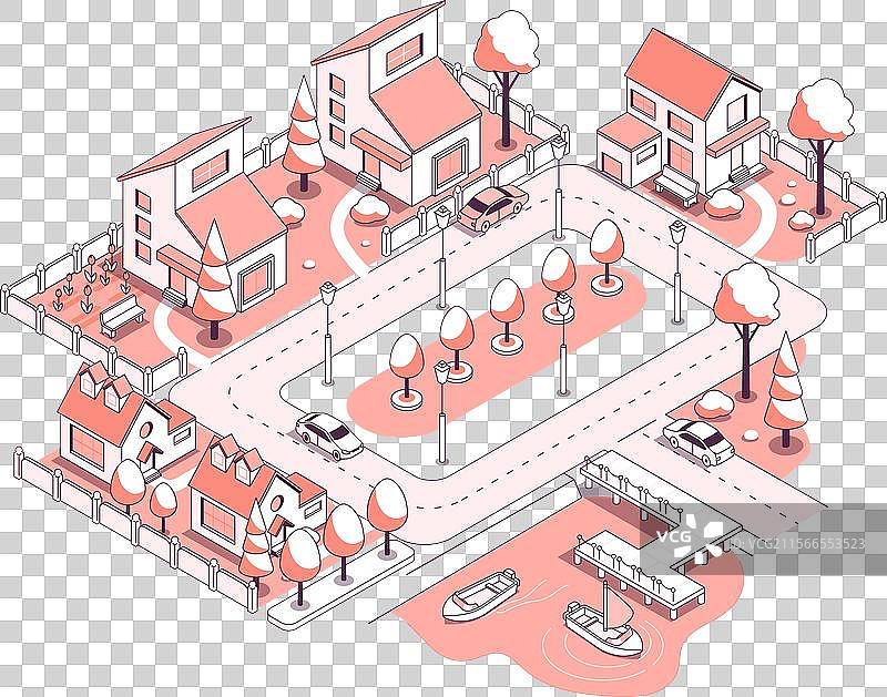 乡村小屋村庄 - 等轴测图图片素材