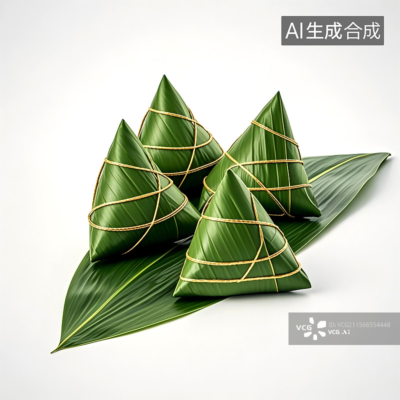 【AI数字艺术】端午节，放在粽子叶上的粽子图片素材