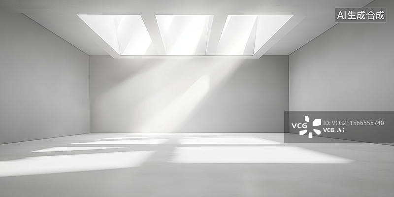 【AI数字艺术】空旷房间中的光线效果图片素材